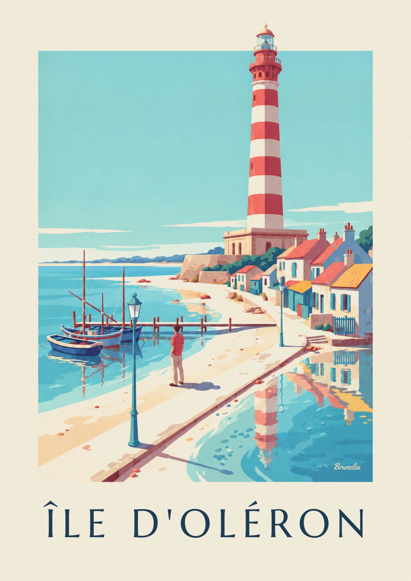 The red and white striped lighthouse above the colourful roofs of Oléron
