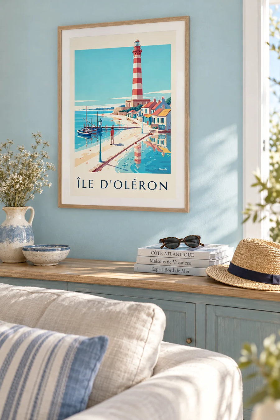 Île d’Oléron colorful seaside houses poster: framed on the wall