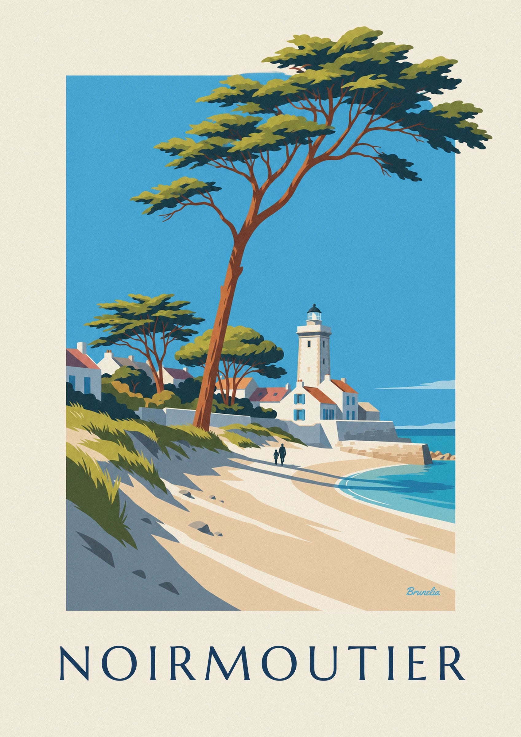 Poster Leuchtturm und weiße Häuser auf Noirmoutier: Detail in Nahaufnahme