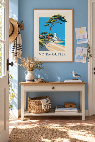 Affiche phare et maisons blanches de Noirmoutier : encadrée au mur