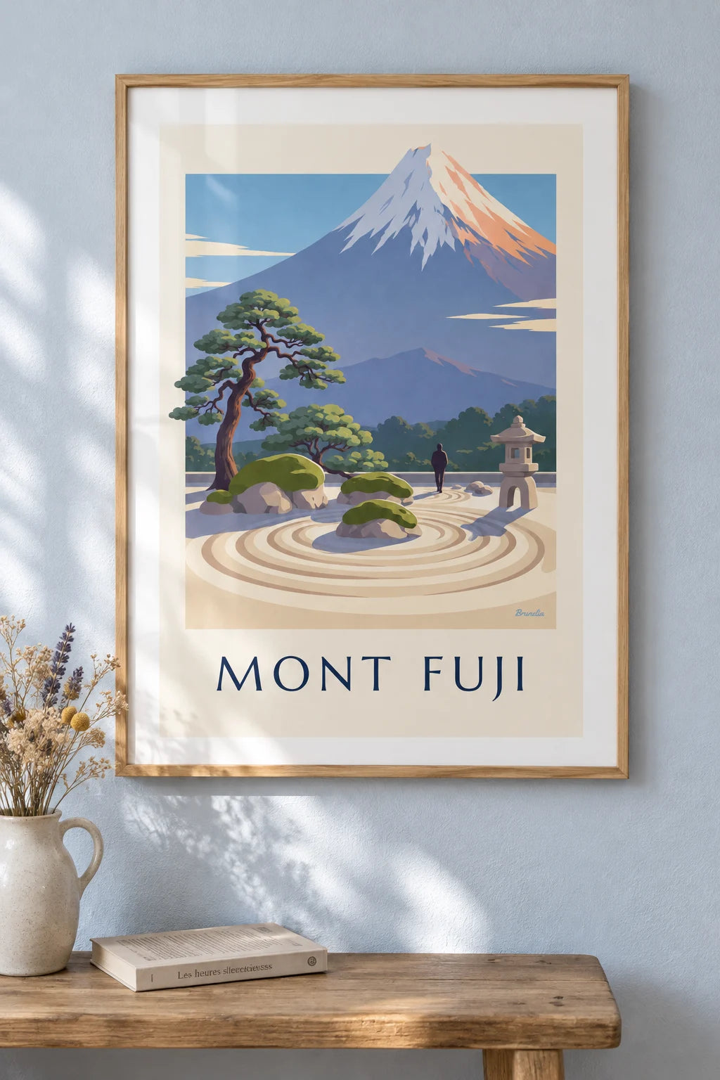 Mise en situation de Affiche jardin zen japonais face au mont Fuji