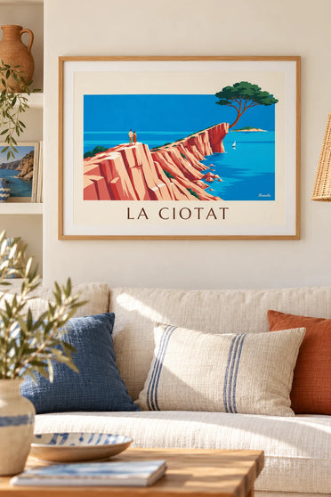 Poster scogliera del Bec de l'Aigle e Île Verte a La Ciotat : incorniciato alla parete