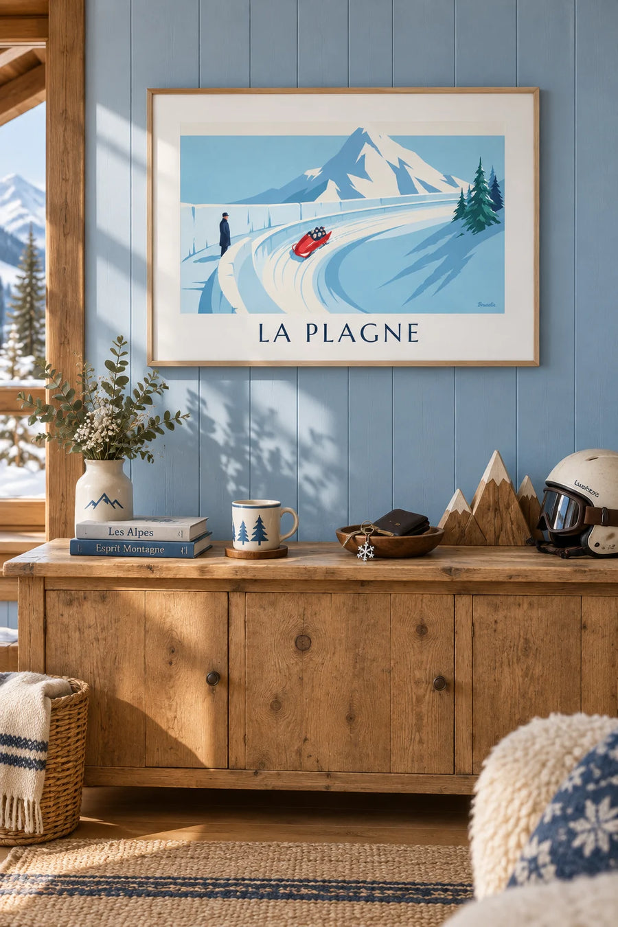Affiche piste de bobsleigh olympique de La Plagne : encadrée au mur