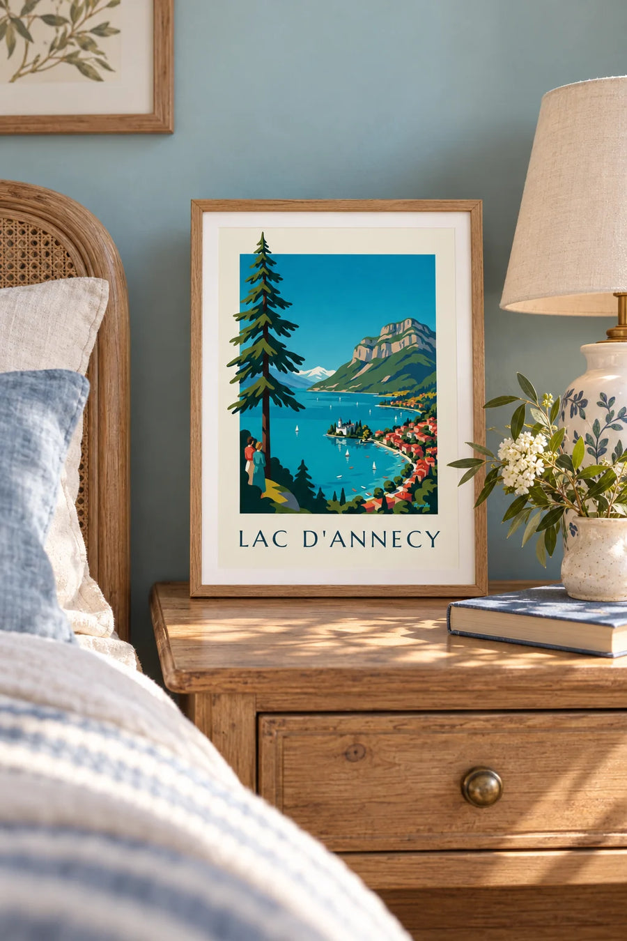 Poster Lac d’Annecy in den Alpen, Segelboote und La Tournette: kleines gerahmtes A4-Format
