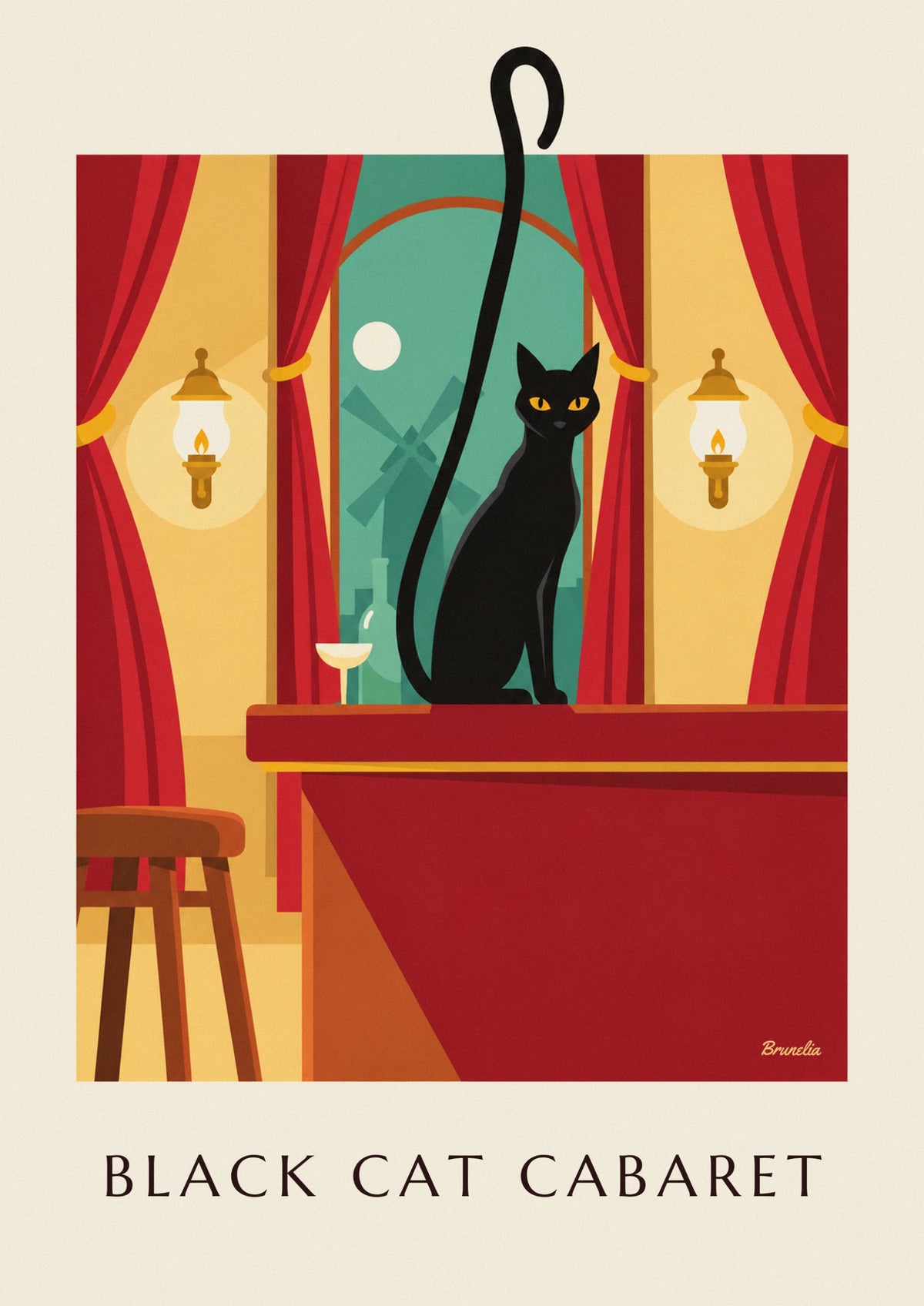 Le Chat Noir cabaret and black cat in Montmartre poster