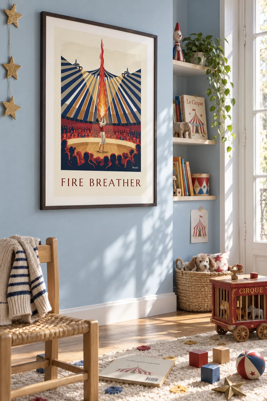 Poster sputafuoco sotto il tendone del circo: incorniciato alla parete
