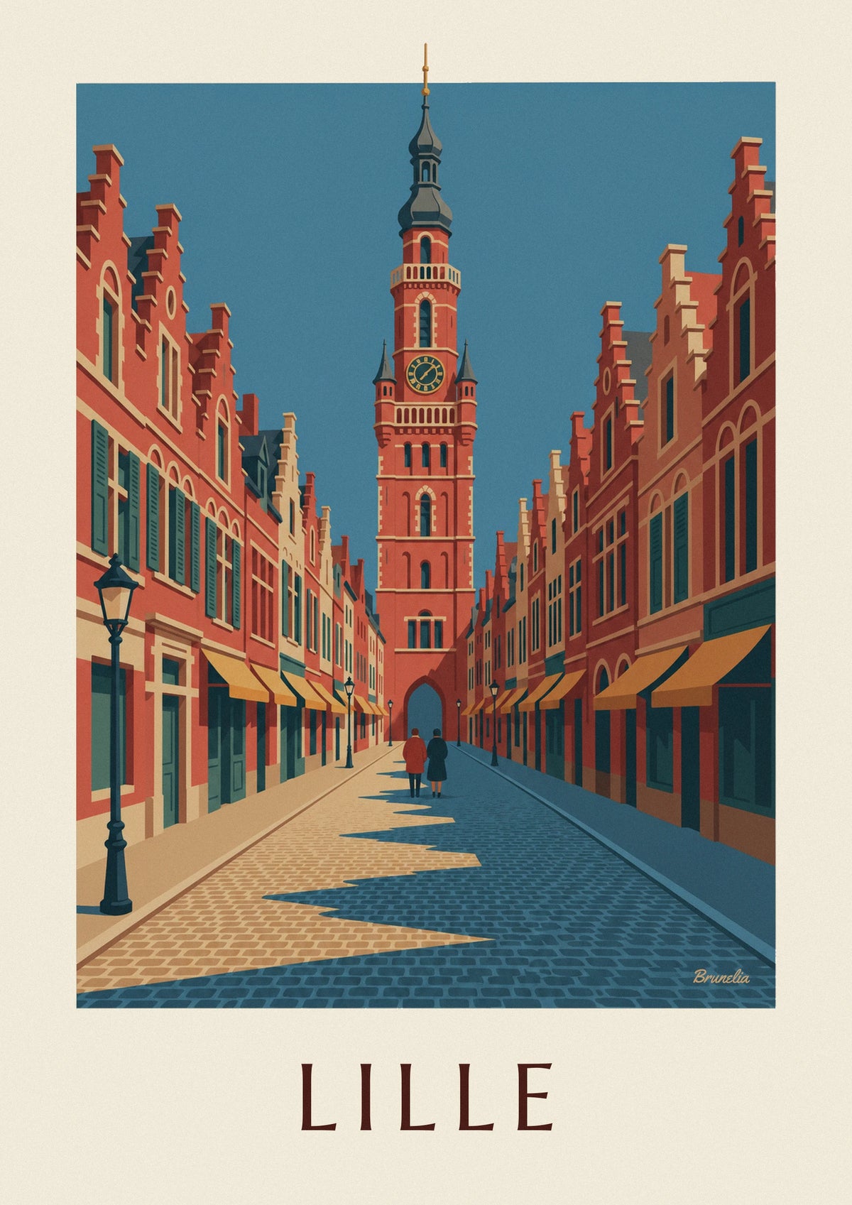 Poster Kopfsteinpflastergasse und flämische Fassaden im Vieux-Lille