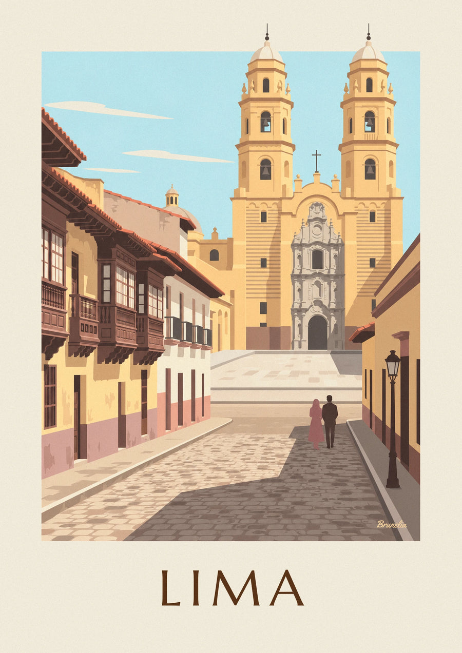 Poster Kolonialstraße in Lima und Basilika San Francisco