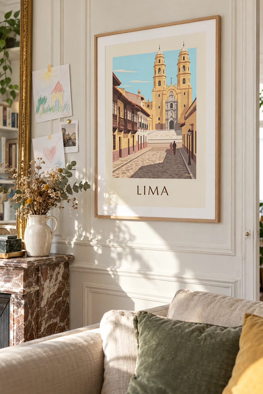 Poster Kolonialstraße in Lima und Basilika San Francisco: gerahmt an der Wand