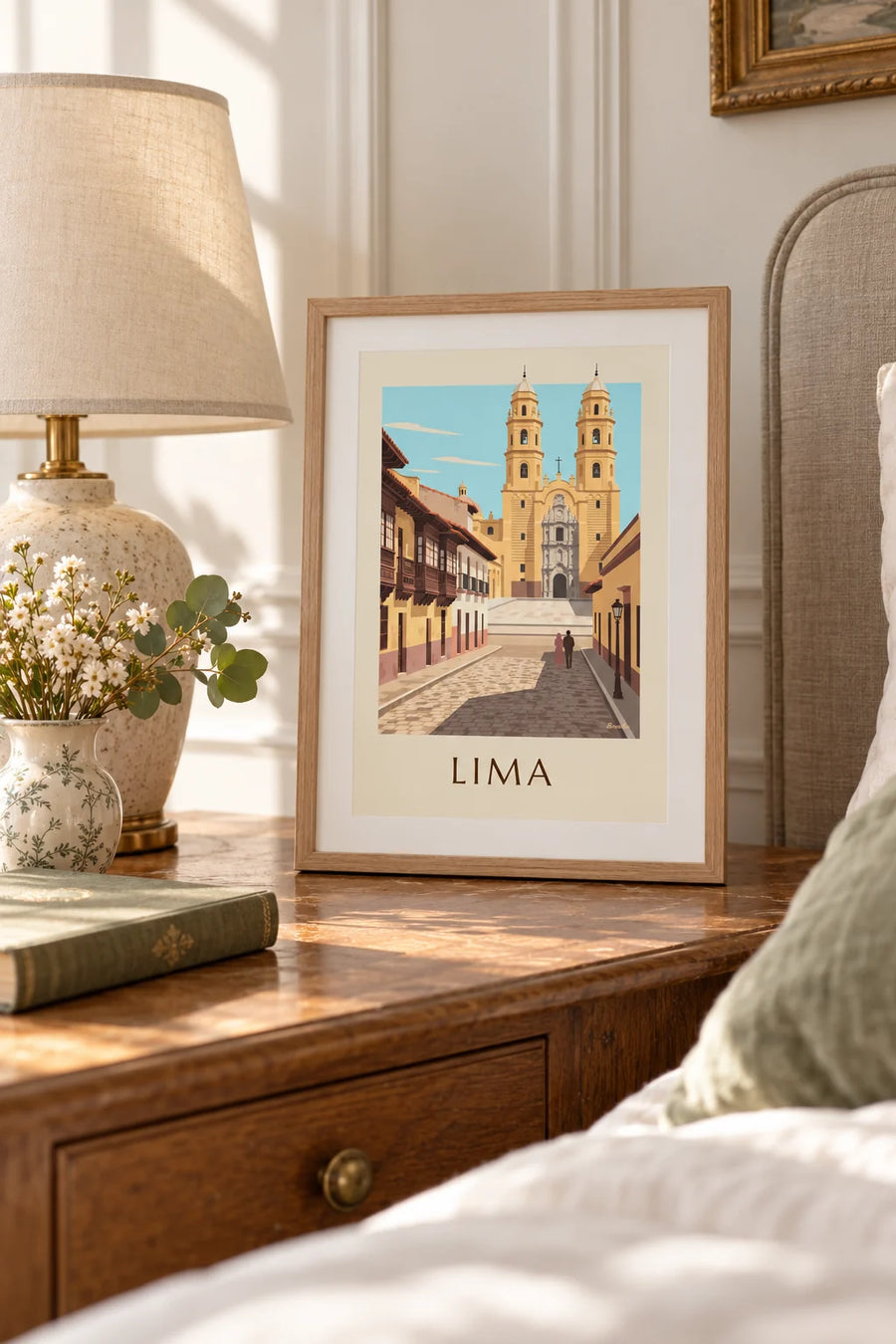 Poster Kolonialstraße in Lima und Basilika San Francisco: kleines Format A4 gerahmt