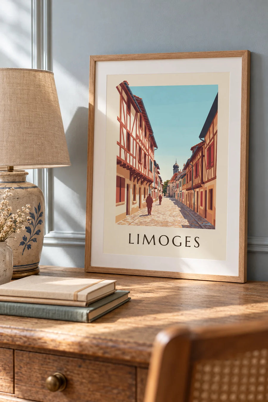 Poster Rue de la Boucherie und Chapelle Saint-Aurélien in Limoges: kleines Format A4 gerahmt