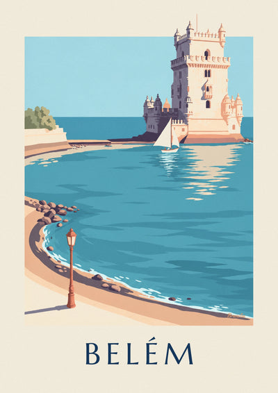 Poster Torre de Belém und Segelboot auf dem Tejo in Lissabon: das ganze Poster