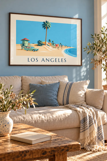 Affiche poste de sauveteur et décapotable à Venice Beach : encadrée au mur
