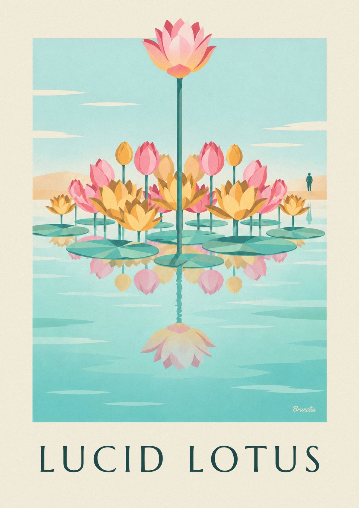 Affiche fleurs de lotus disposées en éventail sur l'eau