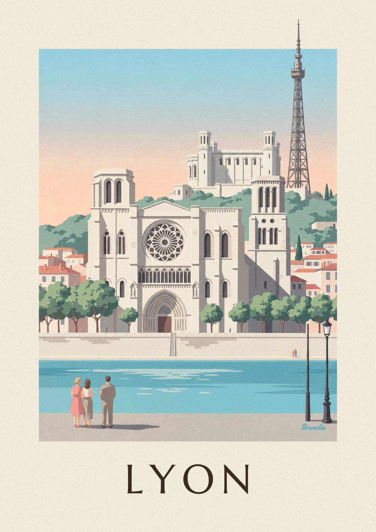 Poster Kathedrale Saint-Jean und Saône-Ufer in Lyon