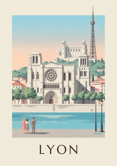 Poster cattedrale di Saint-Jean e lungosaona a Lione: il poster intero