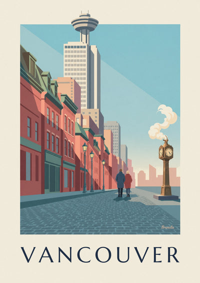 Affiche horloge à vapeur de Gastown à Vancouver : l'affiche entière