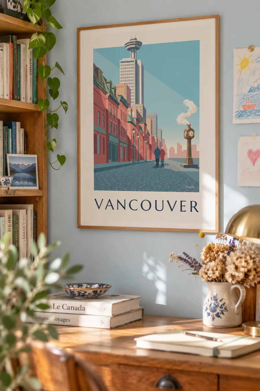 Poster Dampfuhr von Gastown in Vancouver: gerahmt an der Wand