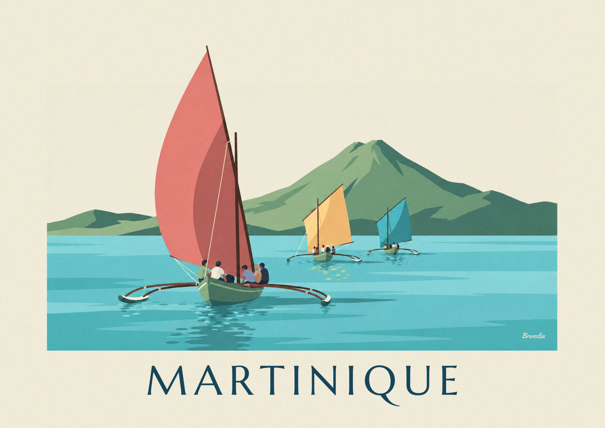 Affiche yoles rondes en course au large de la Martinique