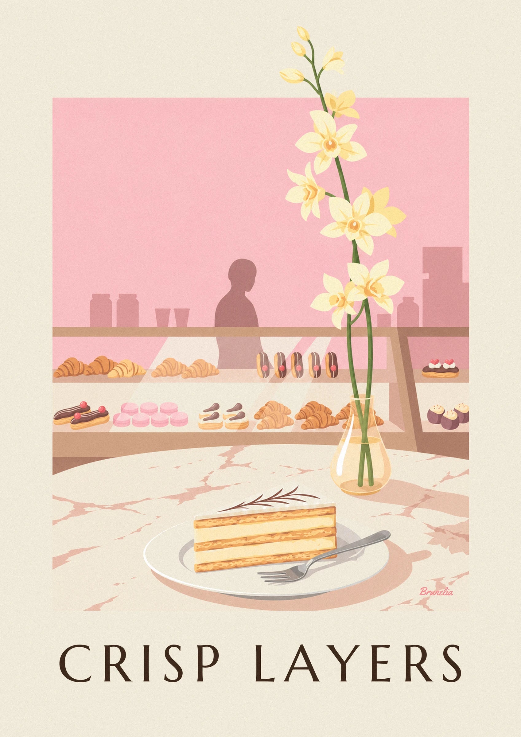 Poster Stück Vanille-Millefeuille in der Konditorei: Detail in Nahaufnahme