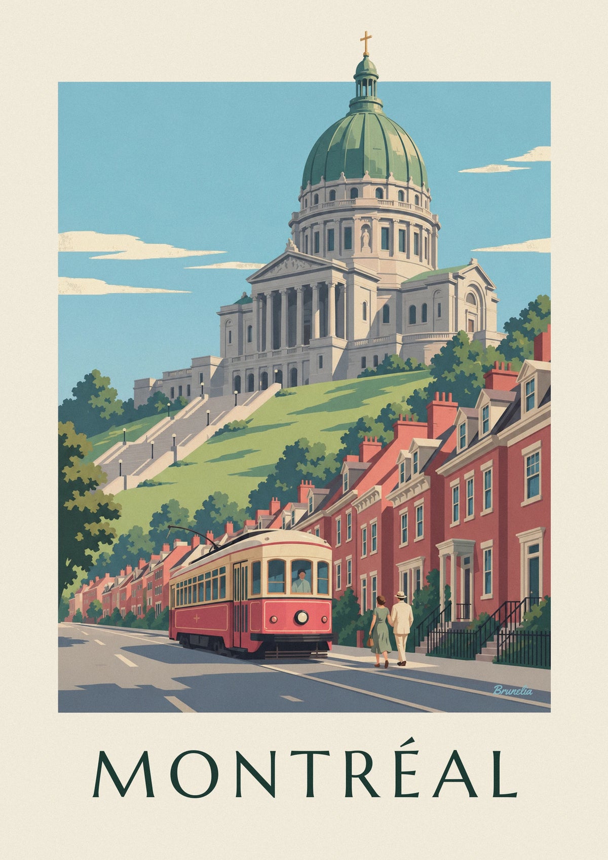 Poster tram rosso che sale verso l'Oratorio di San Giuseppe