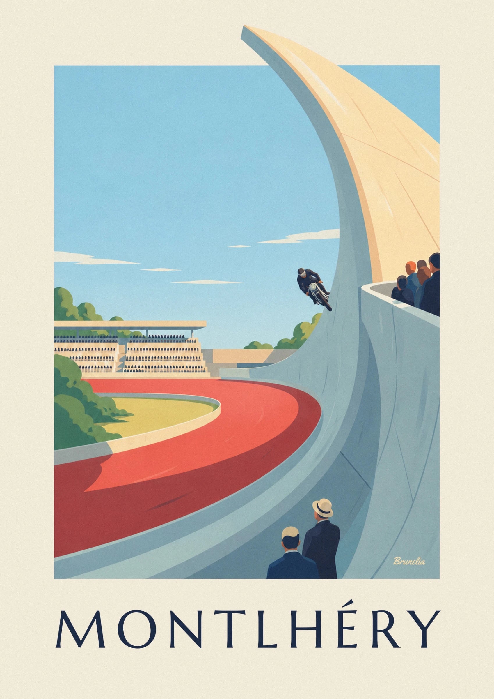 Motorcyclist in dark leathers leaning into the blue-grey concrete bend at full speed