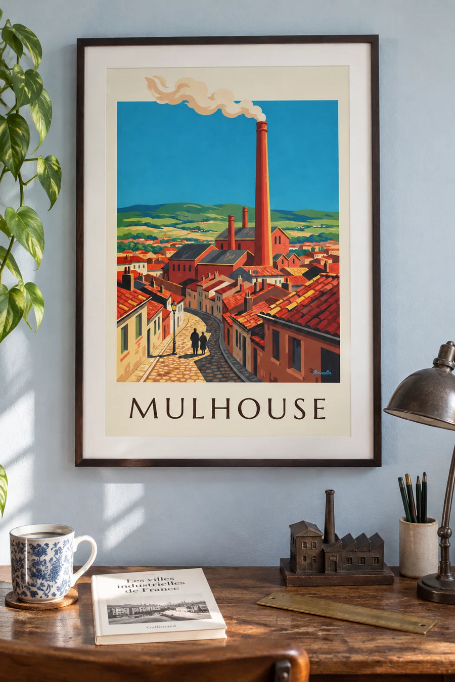 Poster Mulhouse città industriale e ciminiere di fabbrica: stampa incorniciata alla parete