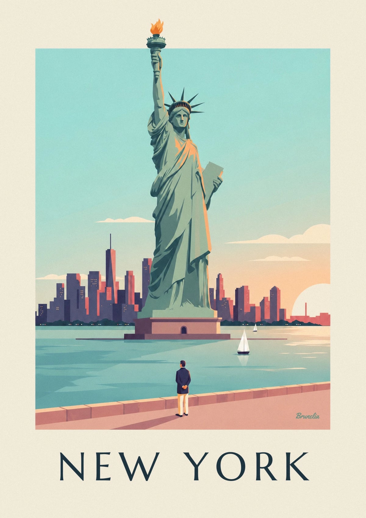 Affiche statue de la Liberté au soleil couchant