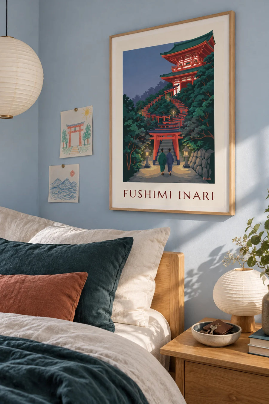 Affiche allée de torii du Fushimi Inari à Kyoto : encadrée au mur
