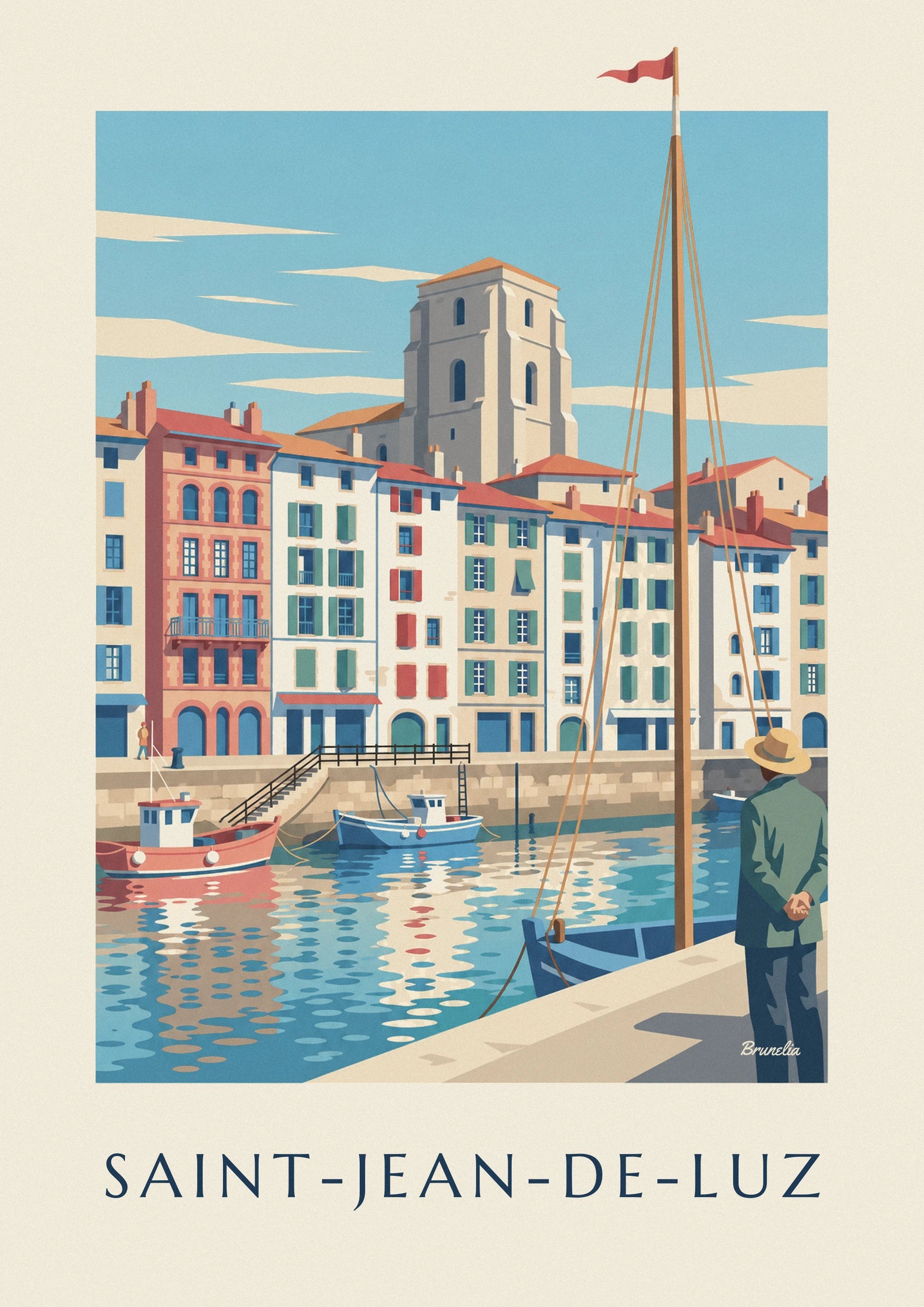 Poster banchine e case del porto di Saint-Jean-de-Luz: dettaglio in primo piano