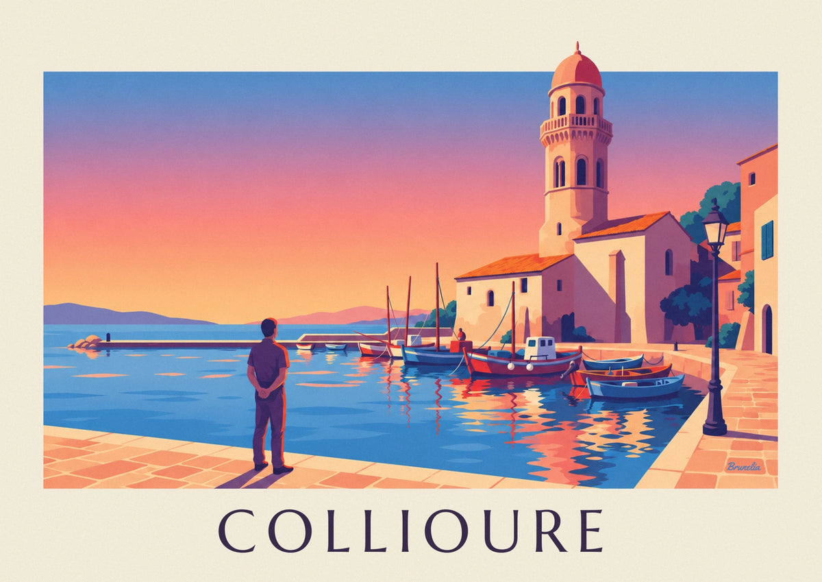 Collioure bell tower at sunset poster