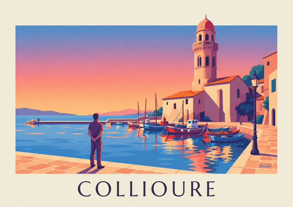 Affiche clocher de Collioure au coucher du soleil
