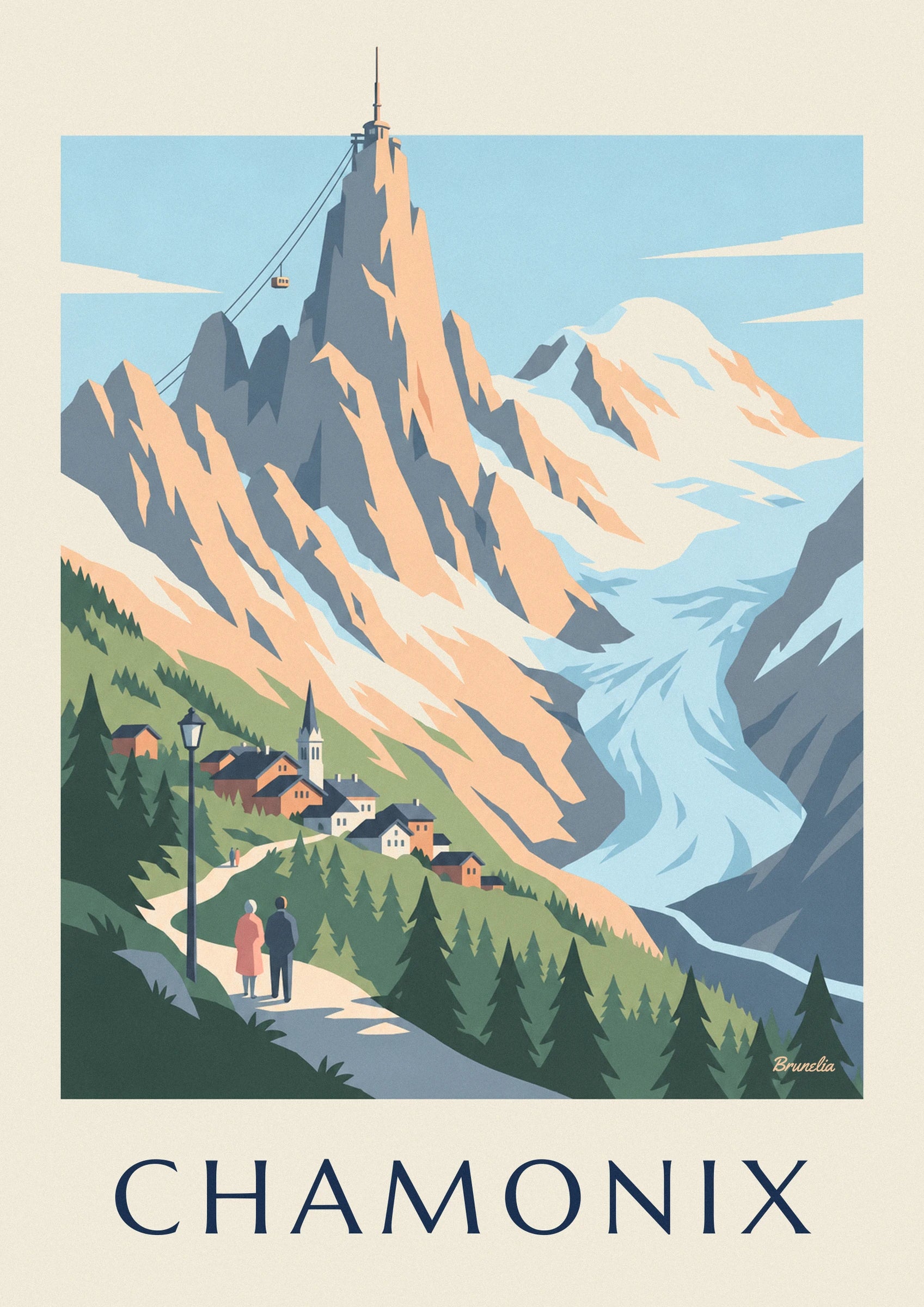 Affiche massif du Mont-Blanc vu depuis Chamonix : détail en gros plan
