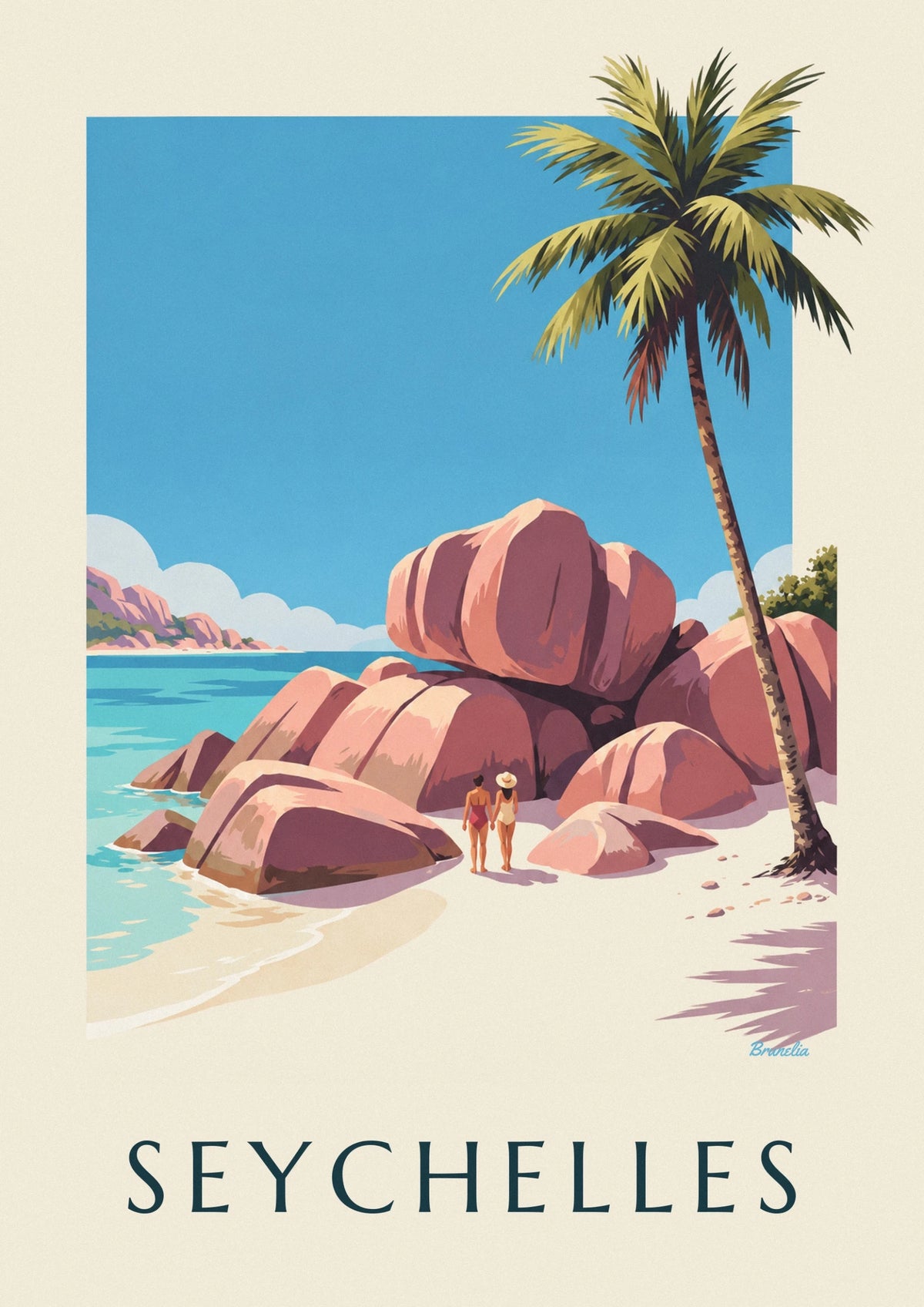 Affiche anse Source d’Argent à La Digue aux Seychelles