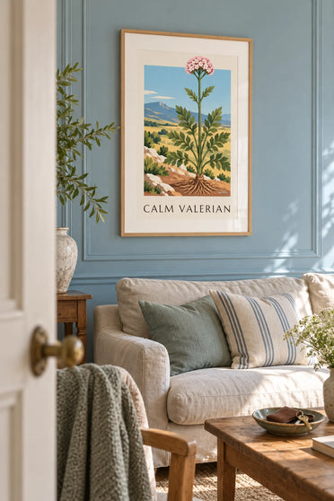 Poster Echter Baldrian, Heilpflanze: gerahmt an der Wand