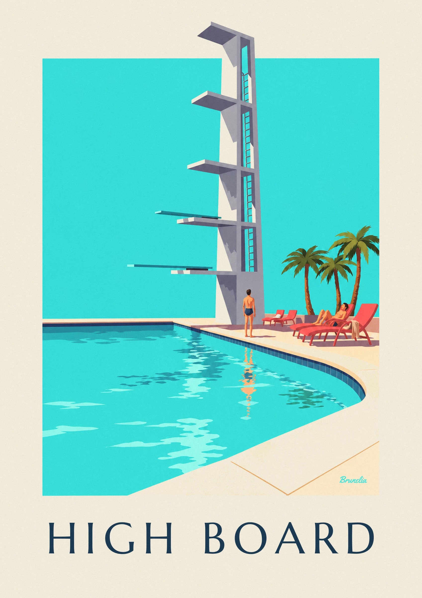 Poster trampolino da piscina all'aperto sotto il sole: dettaglio in primo piano