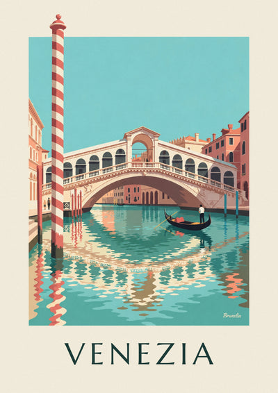 Poster Rialtobrücke und Gondel auf dem Canal Grande in Venedig: das ganze Poster
