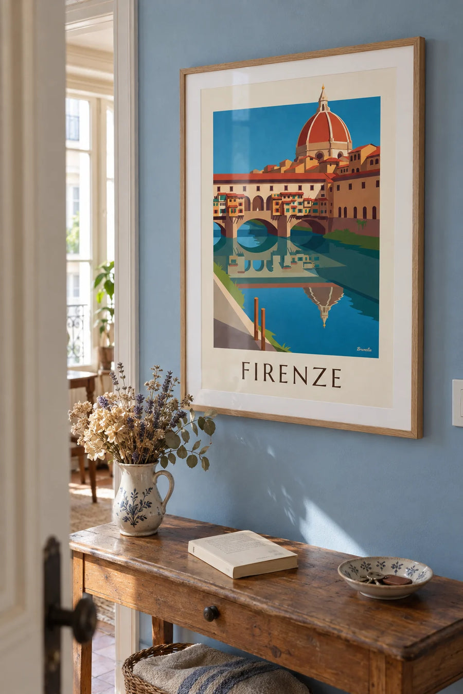 Affiche Ponte Vecchio et l'Arno à Florence : encadrée au mur