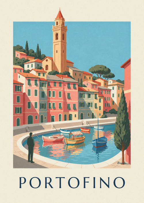 Poster barche colorate nel porto di Portofino: il poster intero