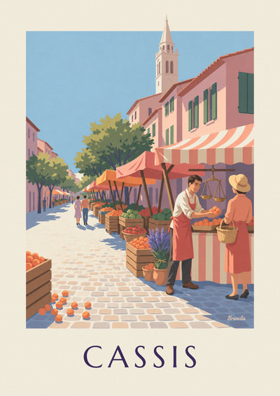 Affiche étal du marché provençal de Cassis place Baragnon : l'affiche entière