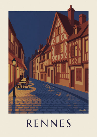 Poster Fachwerkhäuser der Altstadt von Rennes an einem Abend: das ganze Poster