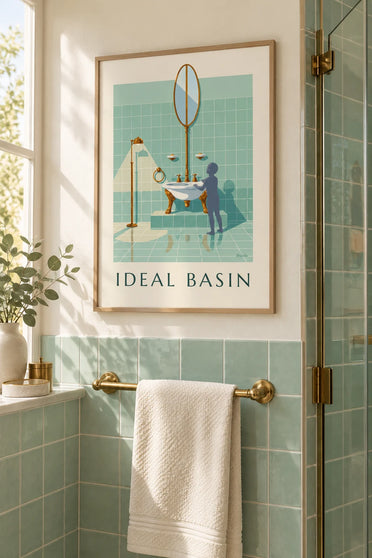 Poster lavabo in porcellana su piedistallo per il bagno: incorniciato alla parete