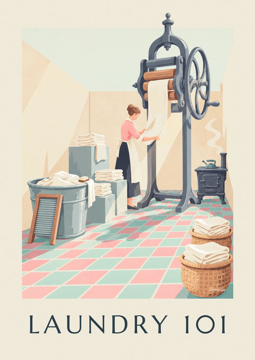 Poster Waschküche, Anleitung zum Wäschewaschen wie früher: das ganze Poster