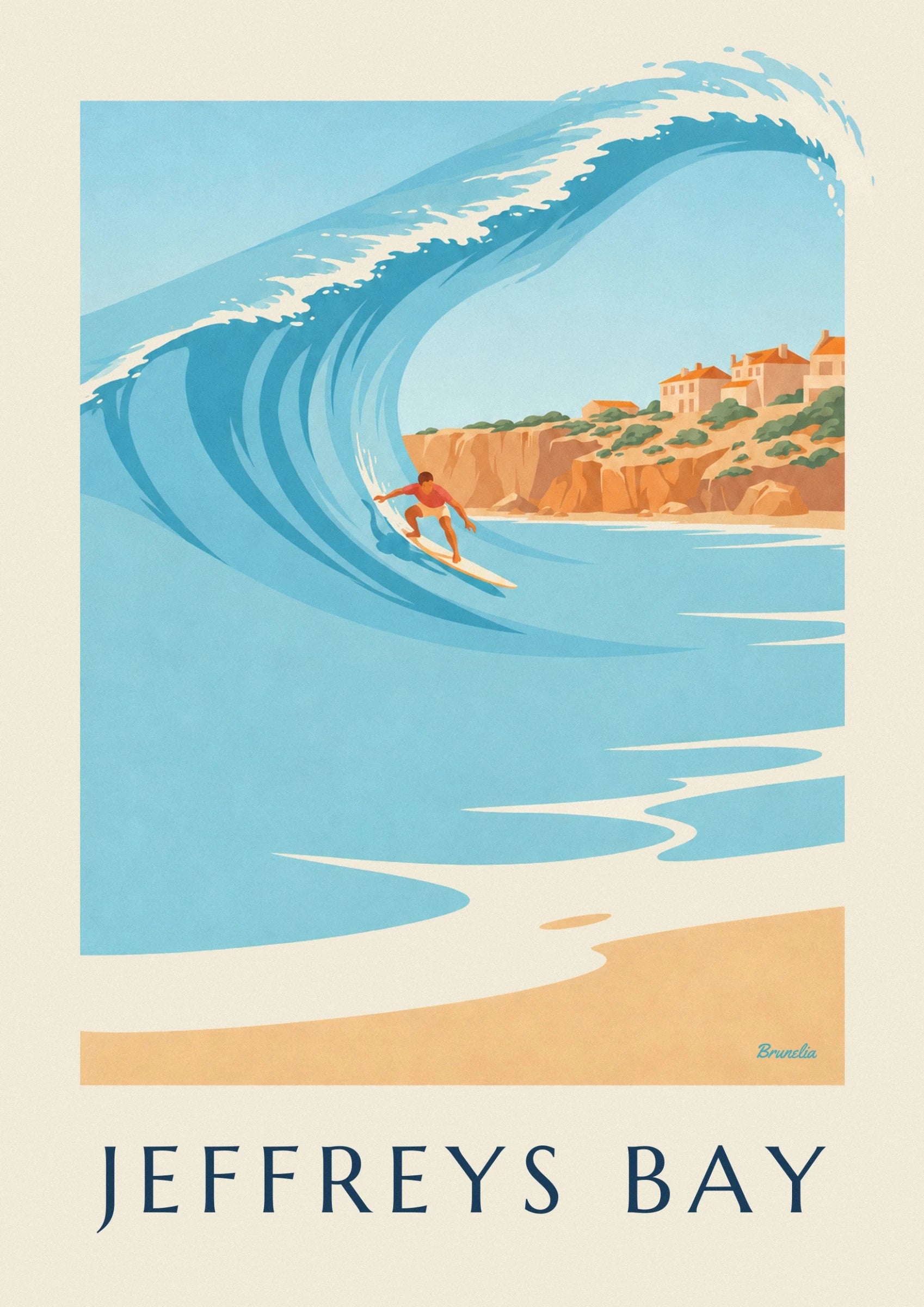 The surfer in a red T-shirt on a pale board in the hollow of the turquoise wave