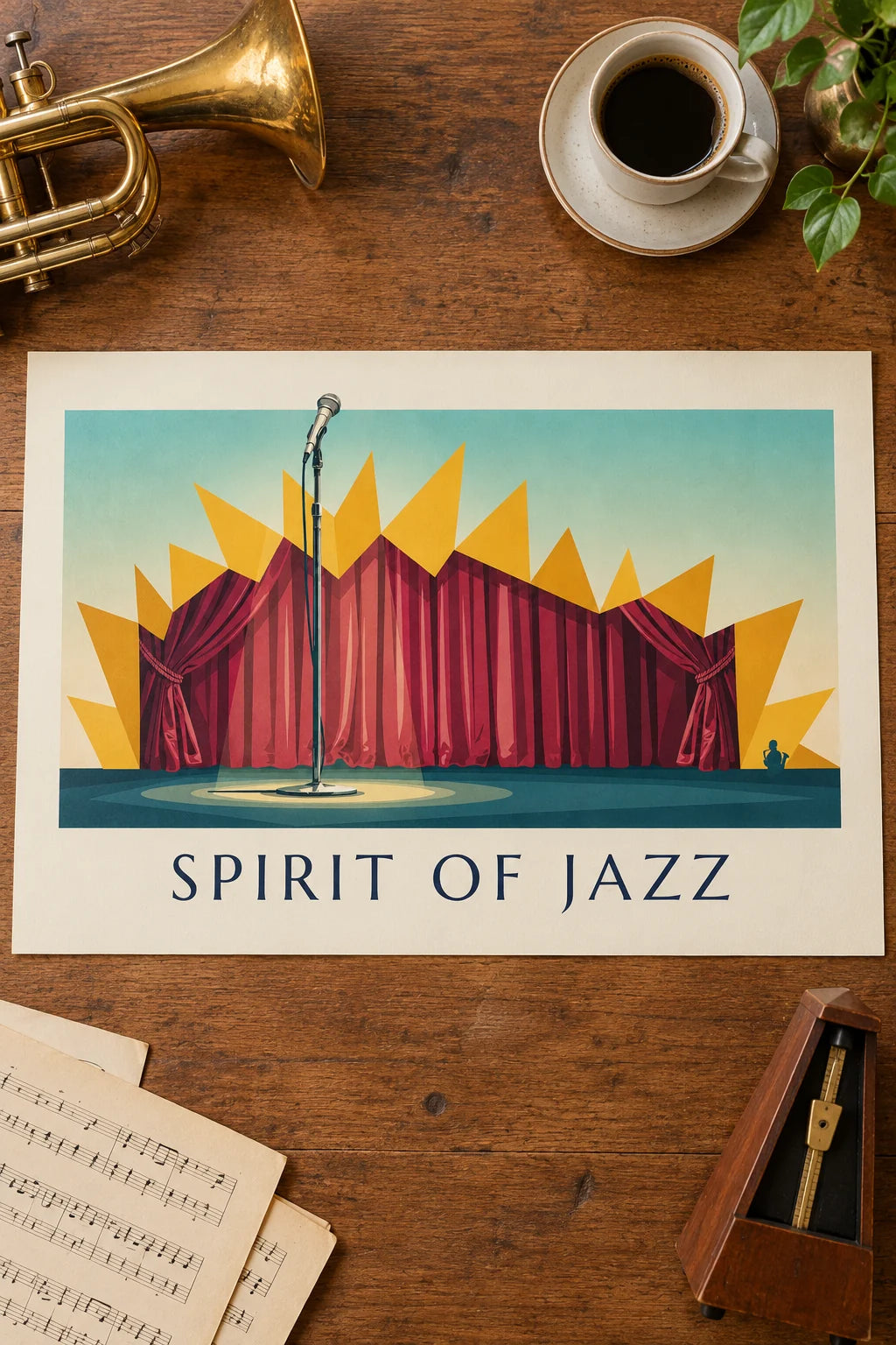 Soggiorno: ambientazione di Poster microfono sul palco di un jazz club, Spirit of Jazz