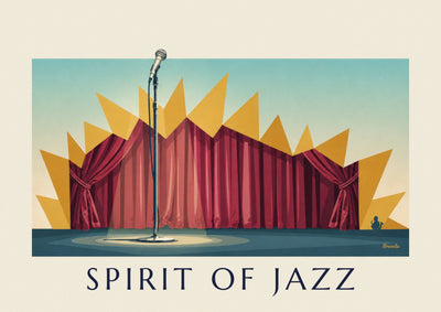 Poster of a microphone on a jazz club stage, Spirit of Jazz: the full poster