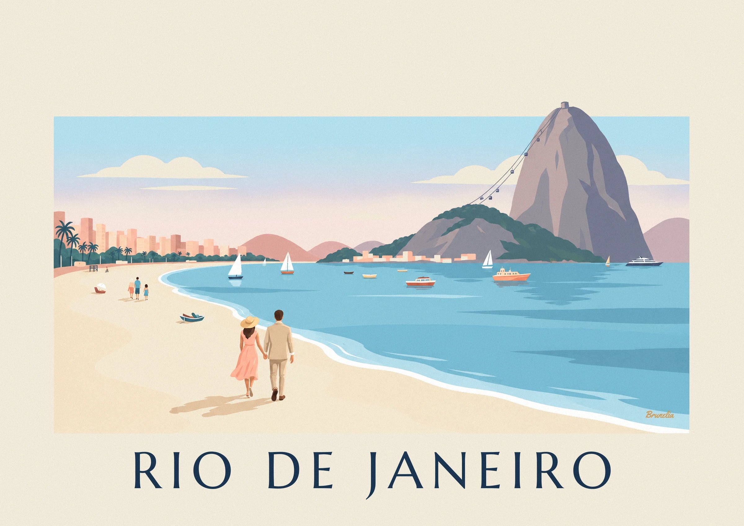Poster Paar am Strand von Botafogo vor dem Zuckerhut in Rio: Detail in Nahaufnahme