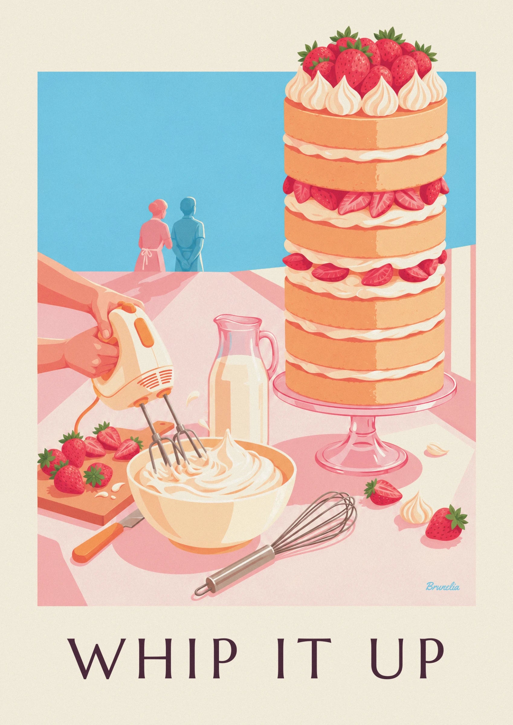 Le gâteau à 4 étages, ses fraises fraîches et ses chantilly en rosaces
