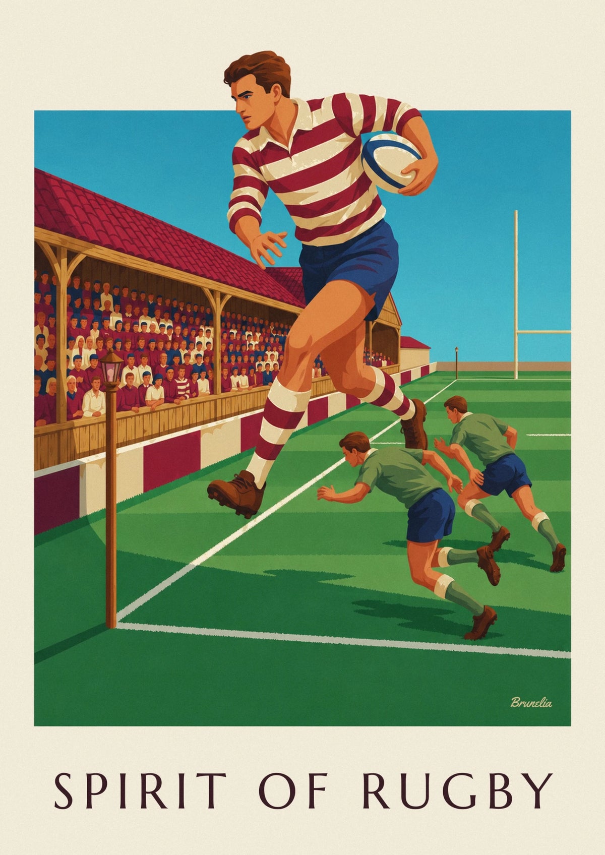 Rugby player sprinting down the touchline poster