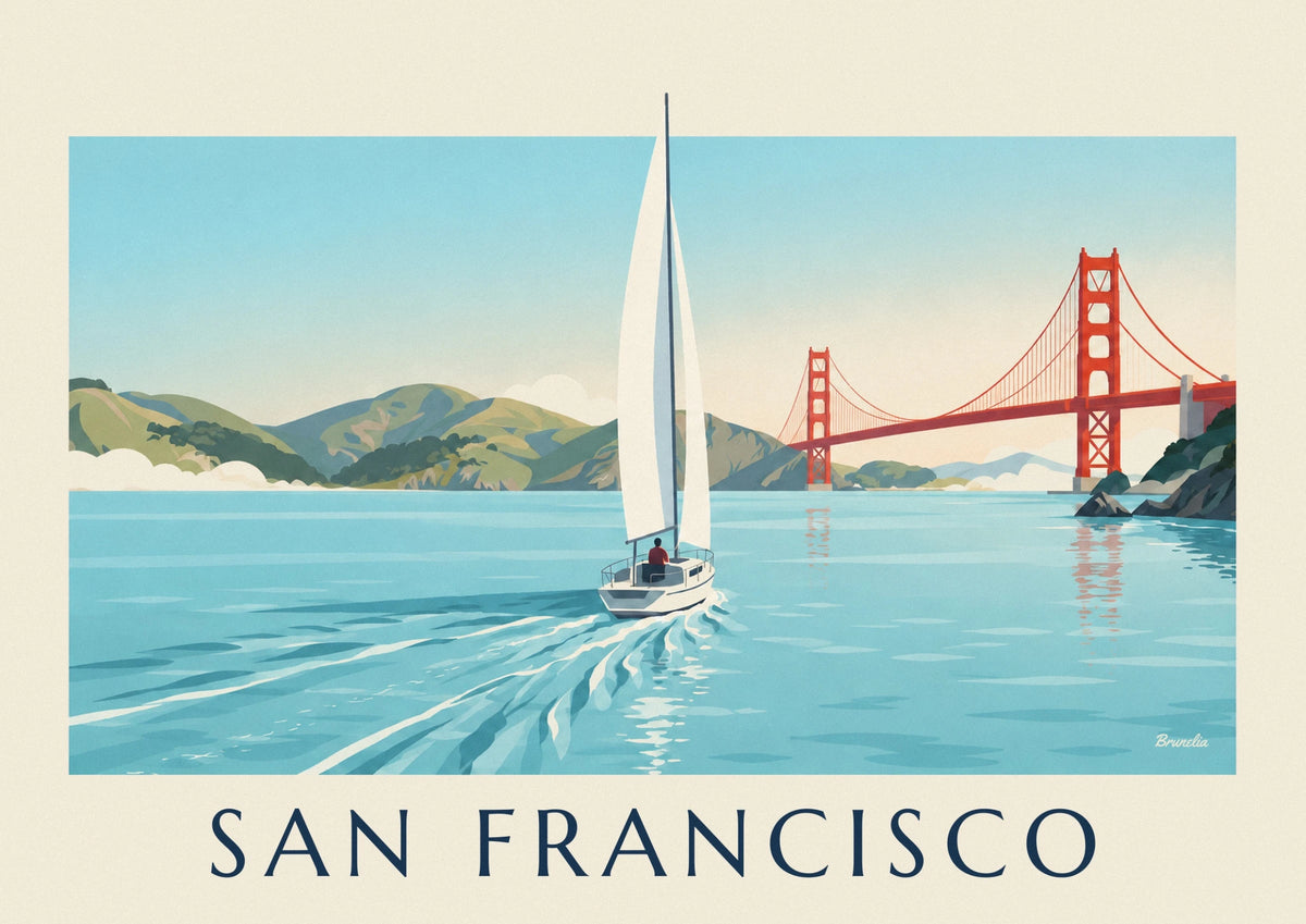 White sailboat on San Francisco Bay poster